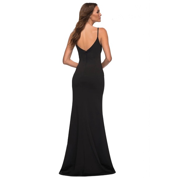 La Femme V-Neck Long Jersey Prom Dress - Picture 2 of 8